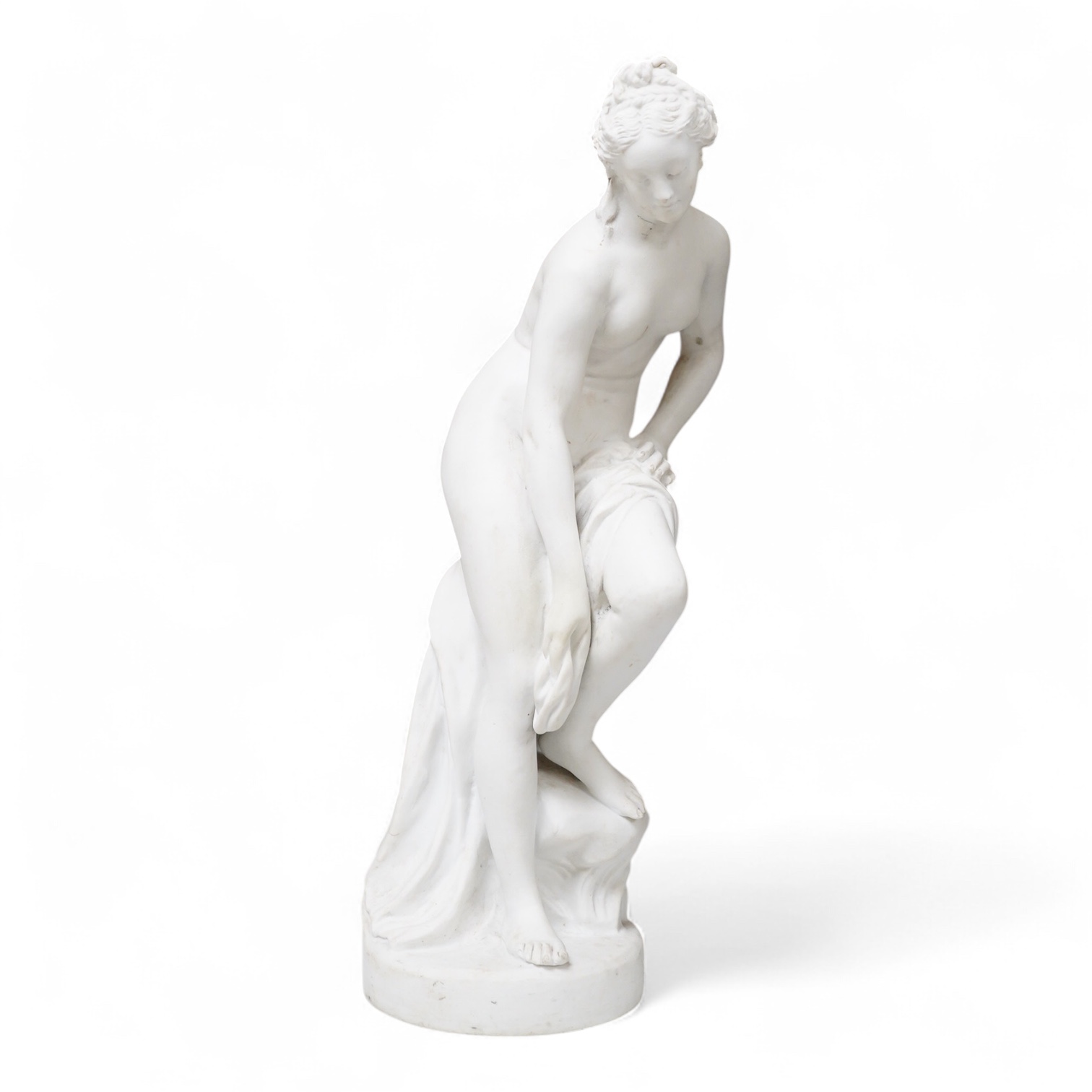After Allegrin - a French bisque classical semi-nude female, 31.5cm high